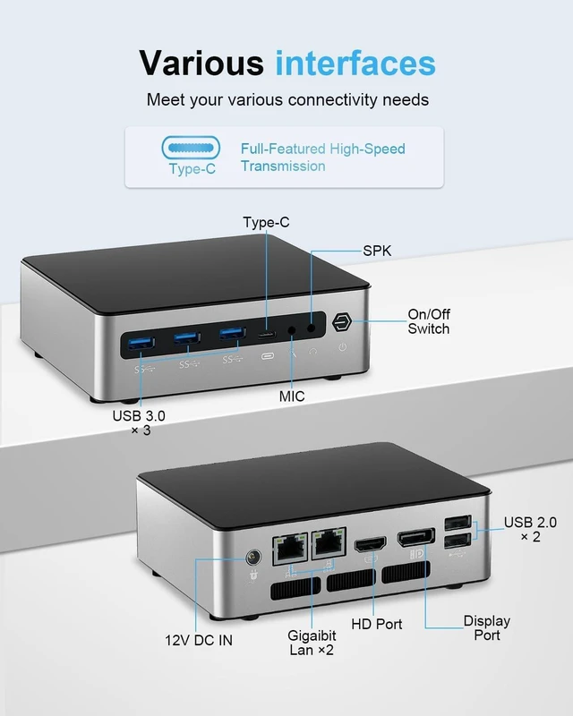 Alt view image 3 of 7 - VENOEN Mini PC 13th Gen i7 1360P NUC 13 Pro Mini Computer(12C/16T), 8GB DDR5 500GB NVME SSD W11 Pro Mini Desktop PC, HD/DP/USB-C Triple Display, Wi-Fi 6, BT 5.2, Home Office Business PC