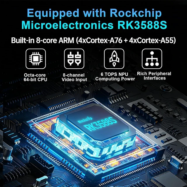 Alt view image 3 of 7 - Desktop Computer, Fanless Industrial Mini PC Equipped with Rockchip RK3588 Intelligent Computing chip RK3588S Built-in 8-core ARM, Dual-Band WiFi Bluetooth, HDMI/ VGA Ports, Gigabit LAN, Metal Case