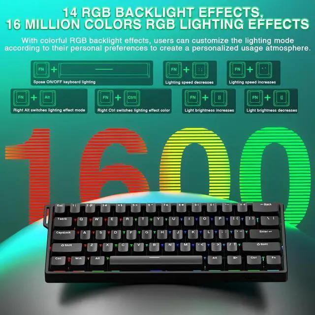 Alt view image 14 of 14 - Aula WIN60 HE - 60% Mechanical Gaming Keyboard Wired, Magnetic Switch Hot Swappable, Adjustable Actuation Rapid Trigger Mode, 8000 Hz Polling Rate, RGB Small Keyboard 60 Percent Compact Design for PC