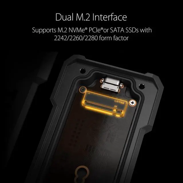 Alt view image 12 of 14 - TUF Gaming A1 External M.2 NVMe SATA PCIe SSD Enclosure - USB-C, M.2 Q-Latch for Easy Installation, Drop Resistance, IP68 Water and dust Resistance, PS5 and Xbox Support,Black