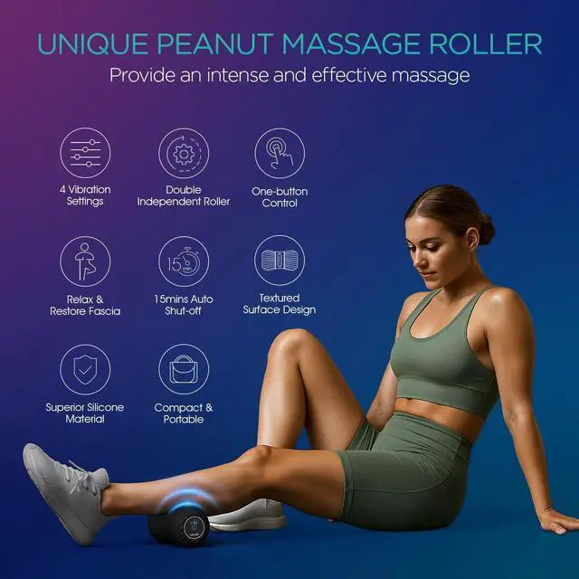Alt view image 10 of 14 - Vibrating Peanut Massage Ball Roller, Electric Double Lacrosse Massage Ball with 4 Intensities for Muscle Pain Relief, Rechargeable Deep Tissue Massage, Yoga Sports Fitness MB300 (Black)