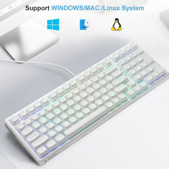 Alt view image 14 of 14 - E-Yooso Creamy Mechanical Keyboard Wired, Hot Swappable, Pre-lubed Linear Switches, Gasket Structure with Sound Dampening Foam, RGB Backlit, 99 Keys Custom Gaming Keyboard for PC/Mac,White