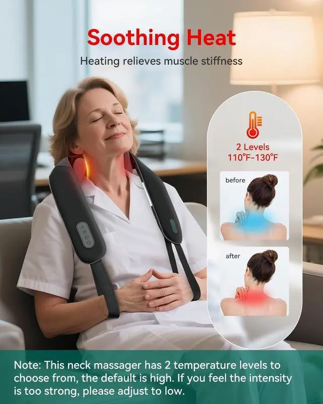 Alt view image 11 of 14 - Neck Massager for Pain Relief Deep Tissue, Neck Massage with Heat, Cordless Massager for Back and Shoulder Pain, Deep Kneading Back Massager, Gift for Mom Dad