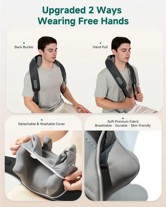 Alt view image 14 of 14 - Neck Massager for Pain Relief Deep Tissue, Neck Massage with Heat, Cordless Massager for Back and Shoulder Pain, Deep Kneading Back Massager, Gift for Mom Dad
