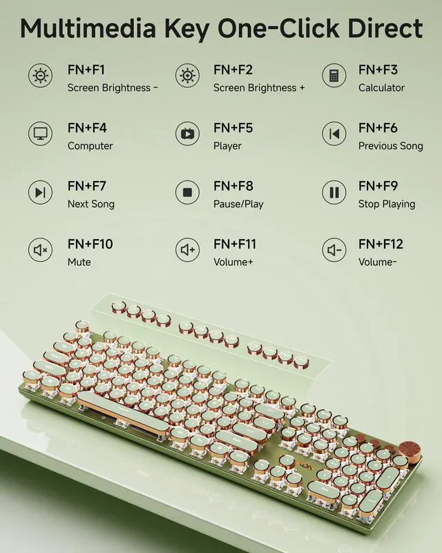 Alt view image 14 of 14 - EWEADN Typewriter Style Mechanical Keyboard, Wired Typewriter Keyboards,104 Keys Backlit LED Metal Keyboards, Media Control Knob, Wired Computer Keyboard Pink Switch for Windows/Mac/PC-Green