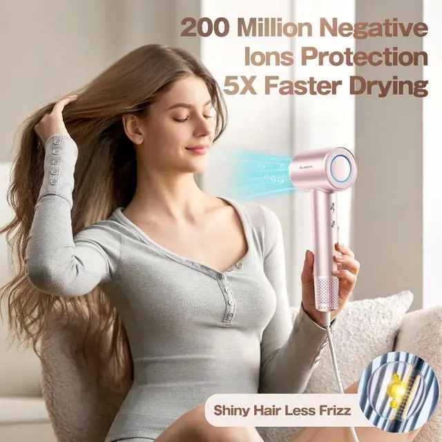 Alt view image 12 of 14 - Hair Dryer, High-Speed Ionic Low Noise Blow Dryer with Brushless Motor for Fast Drying, Thermo-Control Quiet Compact Hair Blow Dryer, Hairdryer with 1 Nozzle Attachments for Home Salon Travel