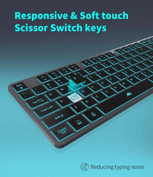 Alt view image 11 of 12 - Wireless Backlit Keyboard, Rechargeable USB Silent Keyboard, 2.4G Cordless Full Size, Compatible with Apple iMac, MacBook and PC, Computer Laptop, Space Gray