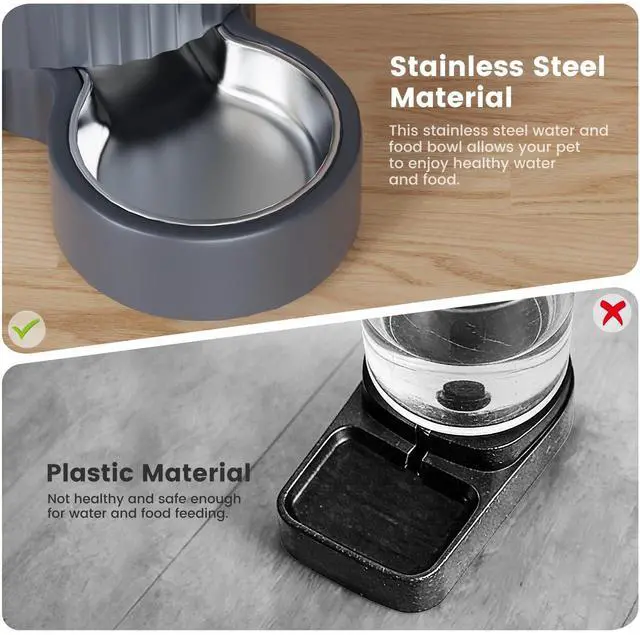 Alt view image 14 of 14 - Gravity Cat Food Feeder and Water Dispenser Stainless Steel Bowls Two-in-One Set Large Capacity Automatic Feeder for Pets Dogs, Puppies, Kittens-(0.8 Gallons x 2)