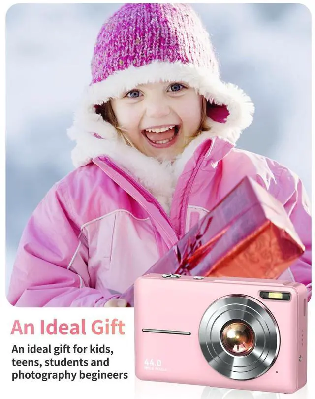 Alt view image 14 of 14 - Digital Camera, FHD 1080P Point and Shoot Kids Camera, with 32GB Card, 2 Batteries, 16X Zoom Anti Shake Date Stamp, Compact Portable Small, for Starter Kid Children Teen Student Girl Boy(Pink)