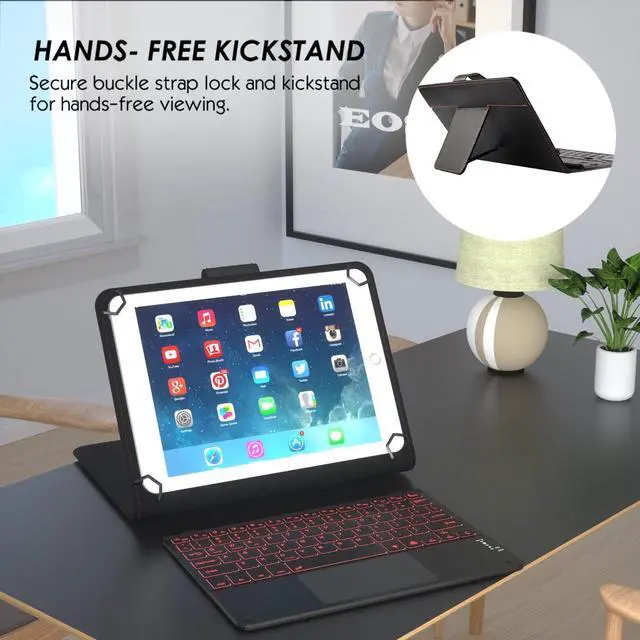 Alt view image 12 of 12 - TouchPad Keyboard case for 9",9.7",10.1",10.2",10.5",10.9",11" Tablets,2-in-1 Bluetooth Wireless Keyboard with Touchpad,7 Colors Backlit & Leather Folio Cover(Black)