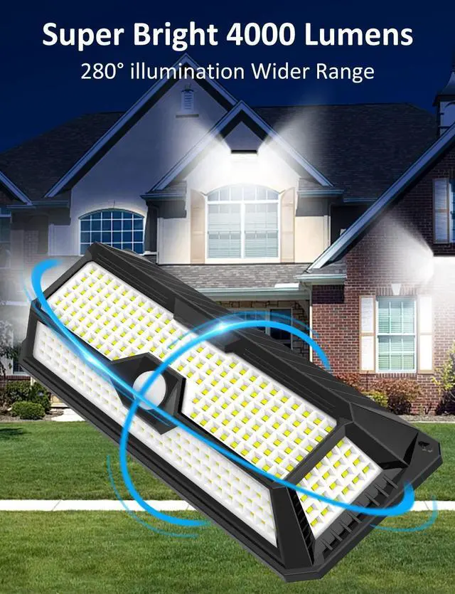 Alt view image 14 of 14 - Solar Outdoor Lights - 4000Lm 268 LED Motion Sensor Lights Outdoor, IP65 Waterproof Led Security Lights Bright Solar Wireless Flood Wall Lights with 3 Optional Modes and 4 Wide Angle (2 Pack)