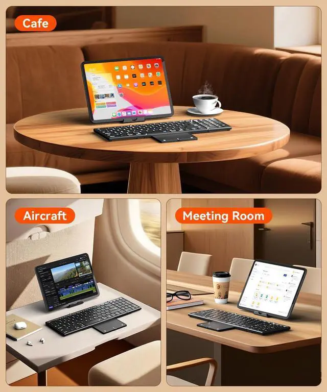 Alt view image 13 of 14 - Foldable Bluetooth Keyboard with Touchpad & Number Pad, 3 Devices (2.4G+BTx2) Fold Portable Keyboard, Full Size Key Large Trackpad Wireless Travel Rechargeable Keyboards for Android Windows iOS Tablet
