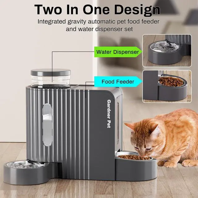 Alt view image 9 of 14 - Gravity Cat Food Feeder and Water Dispenser Stainless Steel Bowls Two-in-One Set Large Capacity Automatic Feeder for Pets Dogs, Puppies, Kittens-(0.8 Gallons x 2)