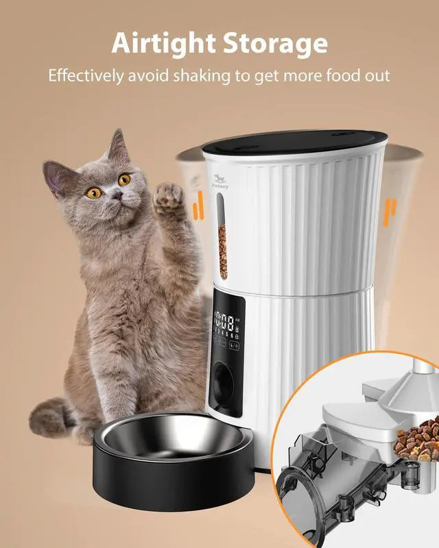 Alt view image 11 of 14 - Timed Automatic Cat Feeders - 4L Programable Dry Food Dispenser for Cats and Small Medium Dogs 6 Meals with Desiccant Bag Dual Power Supply 10S Voice Recorder