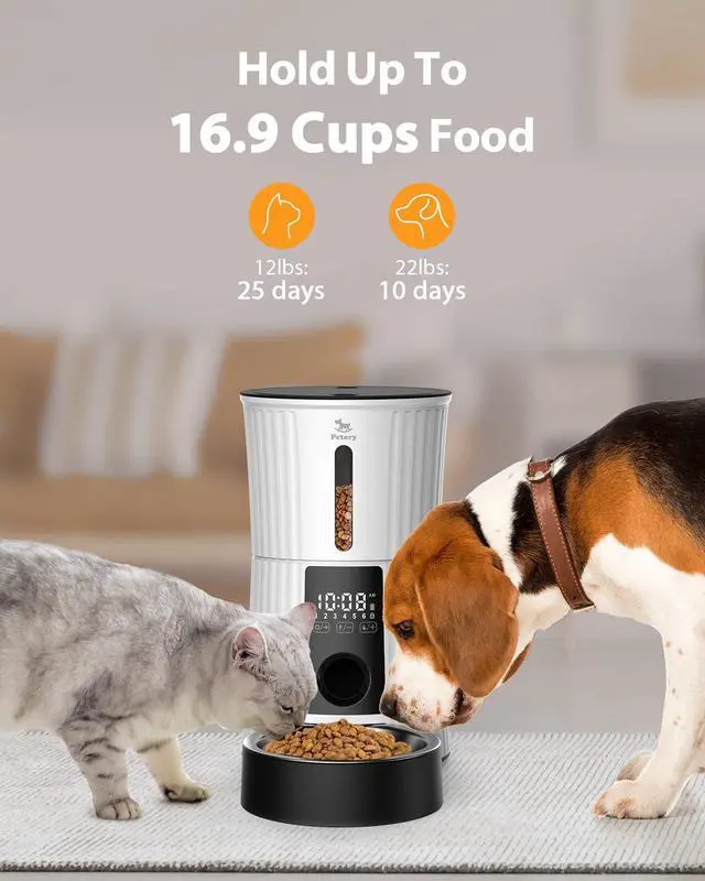 Alt view image 13 of 14 - Timed Automatic Cat Feeders - 4L Programable Dry Food Dispenser for Cats and Small Medium Dogs 6 Meals with Desiccant Bag Dual Power Supply 10S Voice Recorder