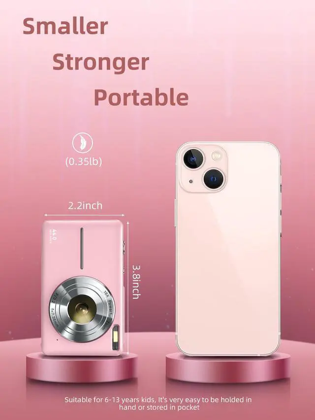 Alt view image 8 of 10 - Digital Camera, FHD 1080P Digital Point and Shoot Camera with 16X Zoom Anti Shake, 32GB Card, Compact Small Camera for Boys Girls Kids, Pink