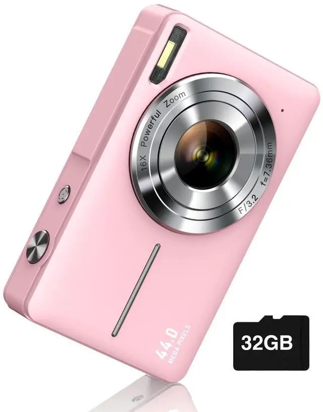 Alt view image 6 of 10 - Digital Camera, FHD 1080P Digital Point and Shoot Camera with 16X Zoom Anti Shake, 32GB Card, Compact Small Camera for Boys Girls Kids, Pink