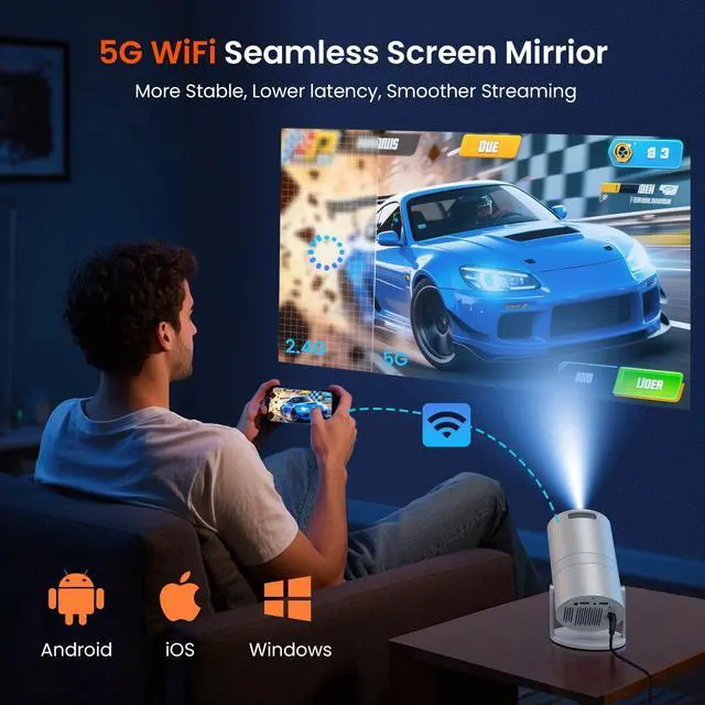 Alt view image 13 of 14 - Mini Projector with WiFi and Bluetooth, Portable Movie Projector with 180° Rotatable, 1080P HD Supported, Auto Vertical Keystone, Compatible with Smartphone, TV Stick, Laptop, HDMI, USB