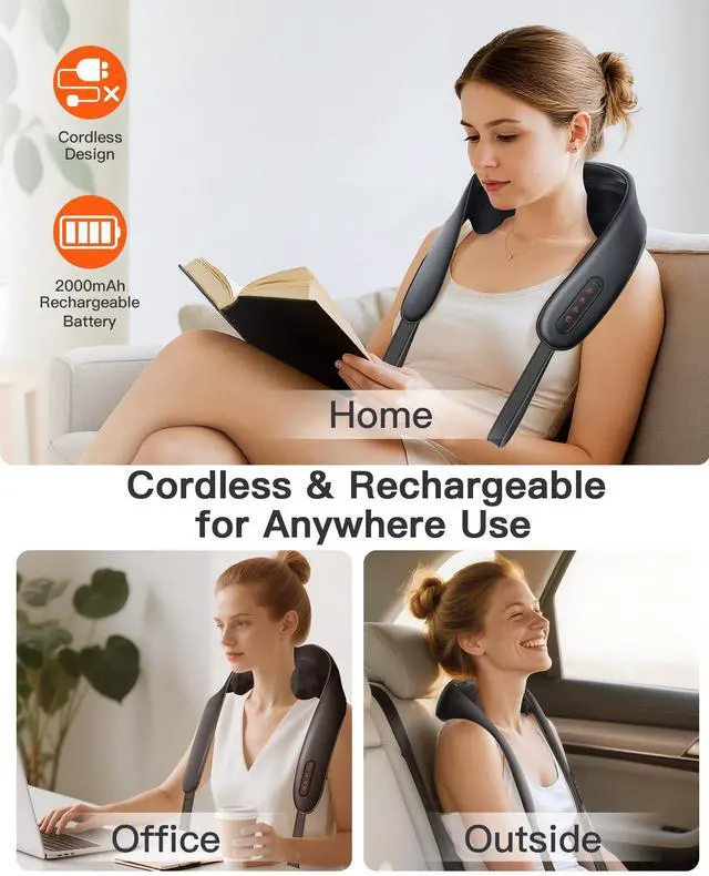 Alt view image 13 of 14 - Neck and Shoulder Massager with Heat : Cordless Kneading Neck Massager for Pain Relief Deep Tissue - 3 Modes, 2 Intensity & 2 Heat Settings, Hands-Free Daily Comfort for Office and Home Use
