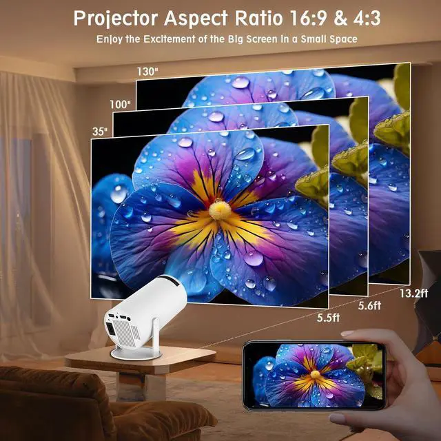 Alt view image 12 of 14 - Mini Projector HY300 Pro, Portable Projector with Dual-Band WIFI6 5G Wireless 5.4 Bluetooth, Smart Projector Support 4K 1080P, Auto Keystone Correction 35"-130" Screen Video Projector