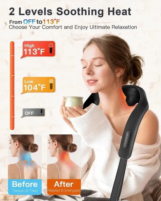 Alt view image 10 of 14 - Neck and Shoulder Massager with Heat : Cordless Kneading Neck Massager for Pain Relief Deep Tissue - 3 Modes, 2 Intensity & 2 Heat Settings, Hands-Free Daily Comfort for Office and Home Use