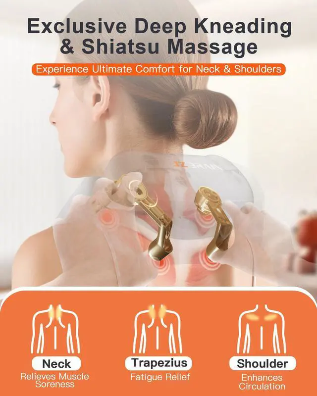 Alt view image 9 of 14 - Neck and Shoulder Massager with Heat : Cordless Kneading Neck Massager for Pain Relief Deep Tissue - 3 Modes, 2 Intensity & 2 Heat Settings, Hands-Free Daily Comfort for Office and Home Use