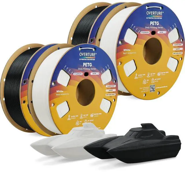 Alt view image 8 of 14 - PETG Filament 1.75mm Bundle 4kg, High Speed 3D Printer Filament, Neatly Wound & Clog-Free, 4 Pack 1kg(2.2lbs), Accuracy +/- 0.02mm, Fit Most FDM Printers (Black*2+White*2)
