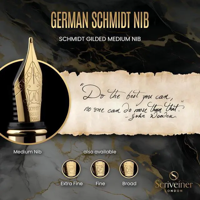 Alt view image 5 of 7 - Scriveiner Luxury Fountain Pen - Stunning Black Lacquer Pen, Real Gold Finish, Schmidt Gilded Nib (Medium), Converter, Best Pen Gift Set for Men & Women, Professional, Executive, Office, Nice Pens