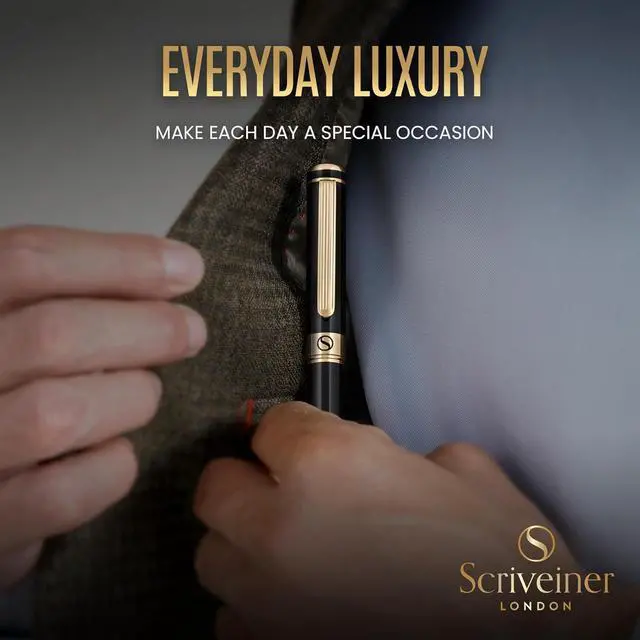 Alt view image 7 of 7 - Scriveiner Luxury Fountain Pen - Stunning Black Lacquer Pen, Real Gold Finish, Schmidt Gilded Nib (Fine), Converter, Best Pen Gift Set for Men & Women, Professional, Executive, Office, Nice Pens