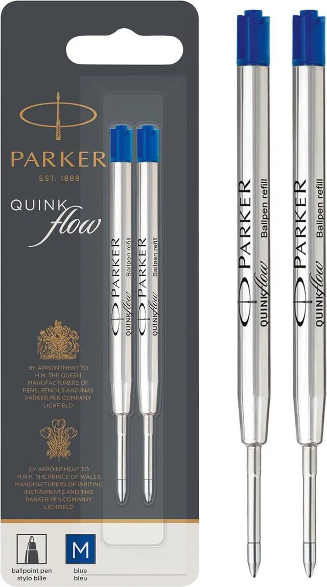 Main image of PARKER QUINKflow Ballpoint Pen Ink Refill, Medium Tip, Blue, 2 Pack