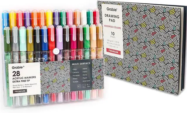 Alt view image 2 of 7 - Grabie Acrylic Paint Pens Markers, 28 Colors, 0.7 mm, Extra Fine Tip Drawing Markers, Premium Paint Pens for Painting on Various Surface, Art Supplies, Set of 28