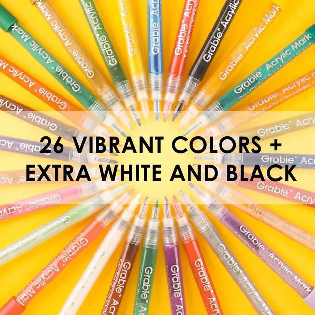 Alt view image 3 of 7 - Grabie Acrylic Paint Pens Markers, 28 Colors, 0.7 mm, Extra Fine Tip Drawing Markers, Premium Paint Pens for Painting on Various Surface, Art Supplies, Set of 28