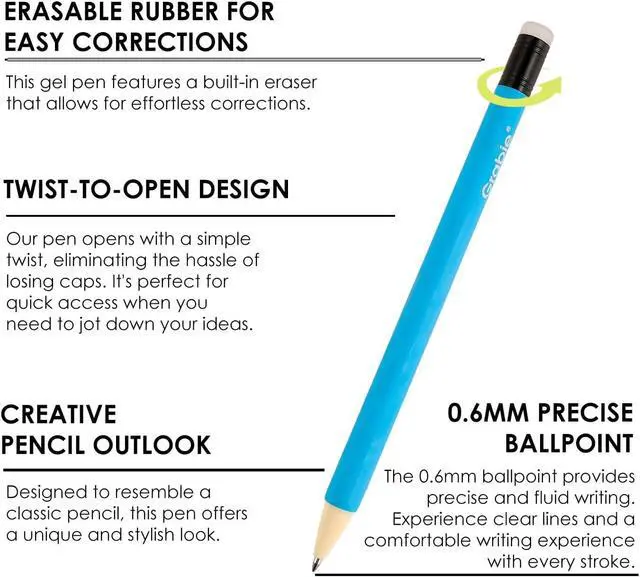 Alt view image 2 of 7 - Grabie Erasable Gel Pens, Medium Point 0.7 mm Erasable Pens, Make Mistakes Disappear for Drawing Writing Planner, Pack of 9 Assorted Colors(Whimsical Whirls)