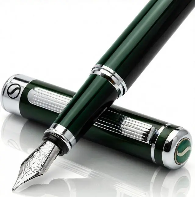 Main image of Scriveiner British Racing Green Fountain Pen - Stunning Luxury Pen with Chrome Finish, Schmidt Nib (Medium), Best Pen Gift Set for Men & Women, Professional, Executive, Office, Nice Pens