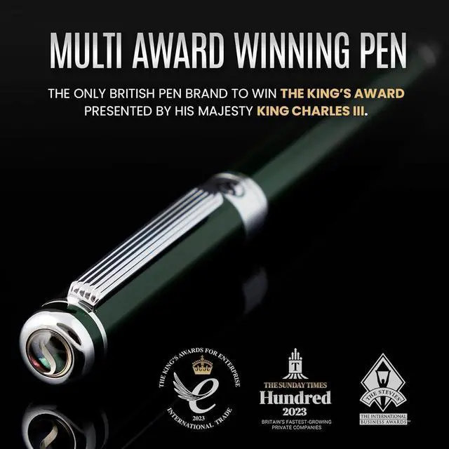 Alt view image 2 of 7 - Scriveiner British Racing Green Fountain Pen - Stunning Luxury Pen with Chrome Finish, Schmidt Nib (Fine), Best Pen Gift Set for Men & Women, Professional, Executive, Office, Nice Pens