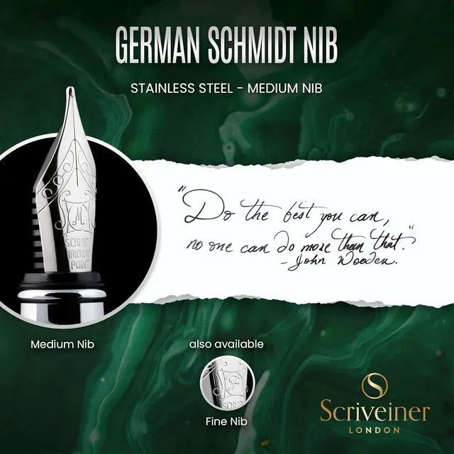 Alt view image 5 of 7 - Scriveiner British Racing Green Fountain Pen - Stunning Luxury Pen with Chrome Finish, Schmidt Nib (Medium), Best Pen Gift Set for Men & Women, Professional, Executive, Office, Nice Pens