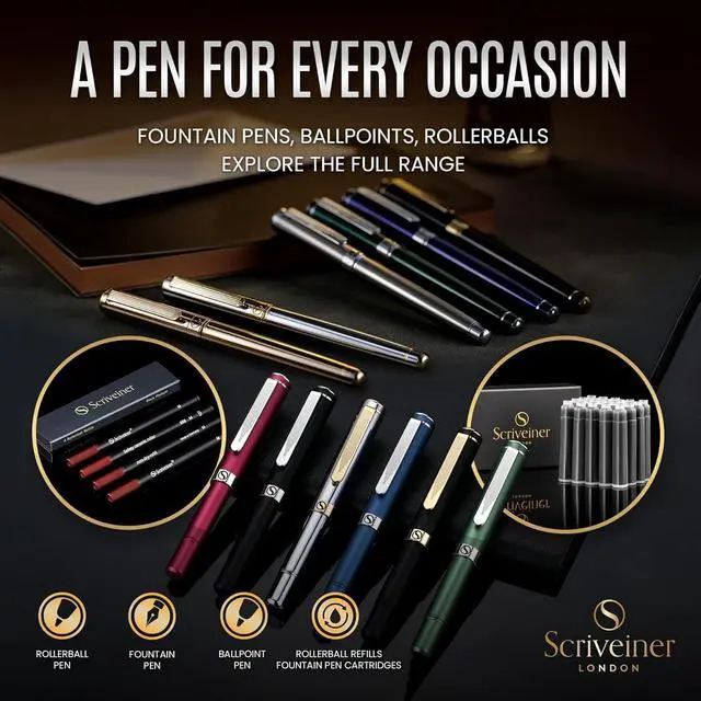 Alt view image 6 of 7 - Scriveiner British Racing Green Fountain Pen - Stunning Luxury Pen with Chrome Finish, Schmidt Nib (Fine), Best Pen Gift Set for Men & Women, Professional, Executive, Office, Nice Pens