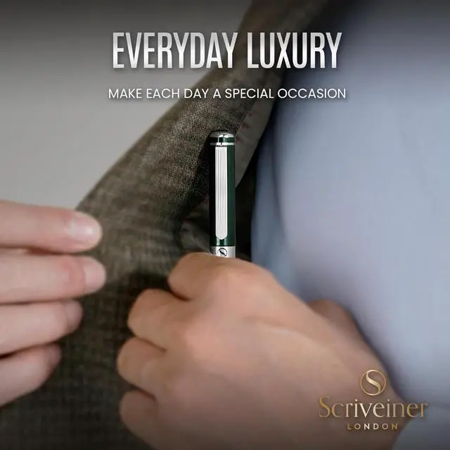 Alt view image 7 of 7 - Scriveiner British Racing Green Fountain Pen - Stunning Luxury Pen with Chrome Finish, Schmidt Nib (Fine), Best Pen Gift Set for Men & Women, Professional, Executive, Office, Nice Pens