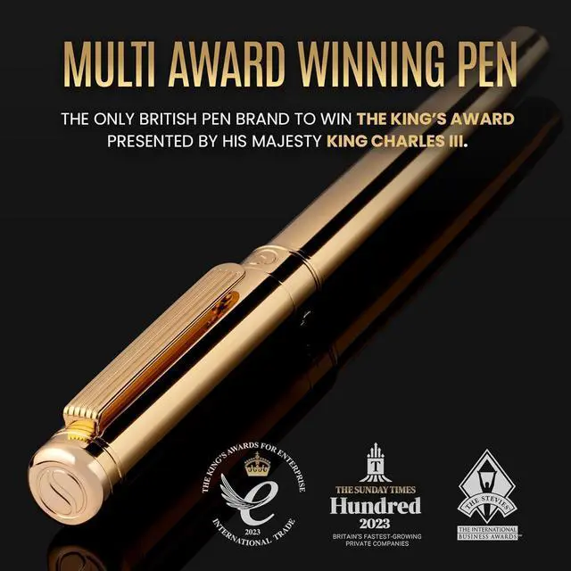Alt view image 2 of 7 - Scriveiner Gold Rollerball Pen - Stunning Luxury Pen, Real Gold Plating, Schmidt Ink Refill, Best Roller Ball Pen Gift Set for Men & Women, Professional, Executive Office, Nice Pens