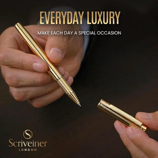 Alt view image 5 of 7 - Scriveiner Gold Rollerball Pen - Stunning Luxury Pen, Real Gold Plating, Schmidt Ink Refill, Best Roller Ball Pen Gift Set for Men & Women, Professional, Executive Office, Nice Pens