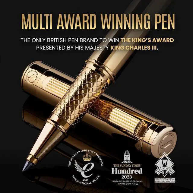 Alt view image 7 of 7 - Scriveiner Gold Rollerball Pen - Stunning Luxury Pen, Real Gold Plating, Schmidt Ink Refill, Best Roller Ball Pen Gift Set for Men & Women, Professional, Executive Office, Nice Pens