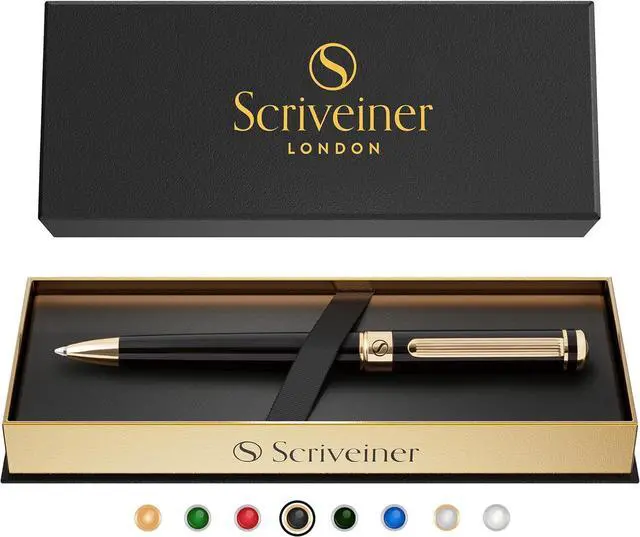 Main image of Scriveiner Black Lacquer Ballpoint Pen -Stunning Luxury Pen, Real Gold Plating, Schmidt Black Refill, Best Gift Set for Men & Women, Professional Executive Office, Nice Fancy Designer Pens