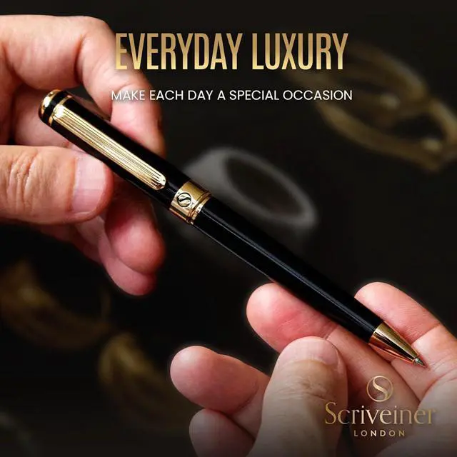 Alt view image 5 of 7 - Scriveiner Black Lacquer Ballpoint Pen -Stunning Luxury Pen, Real Gold Plating, Schmidt Black Refill, Best Gift Set for Men & Women, Professional Executive Office, Nice Fancy Designer Pens