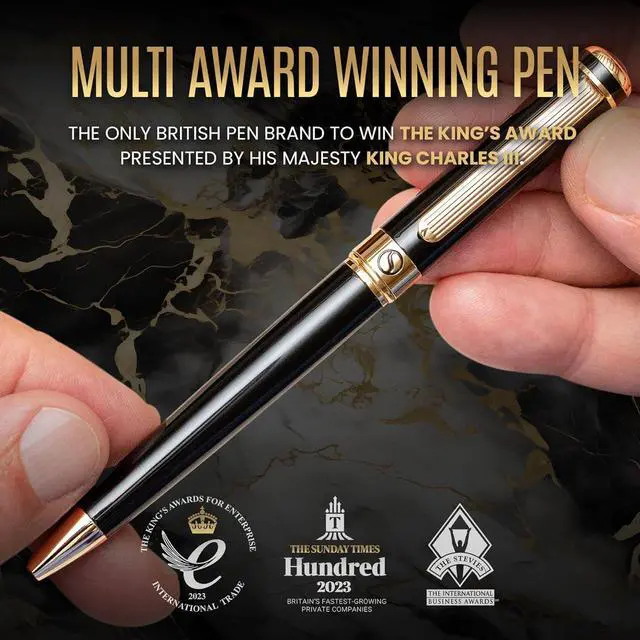 Alt view image 7 of 7 - Scriveiner Black Lacquer Ballpoint Pen -Stunning Luxury Pen, Real Gold Plating, Schmidt Black Refill, Best Gift Set for Men & Women, Professional Executive Office, Nice Fancy Designer Pens