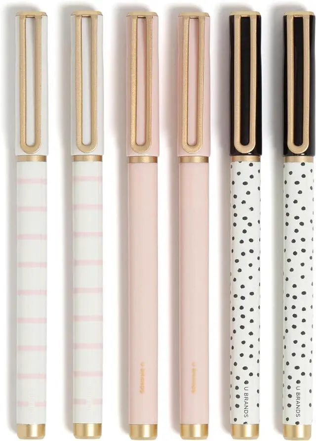Main image of U Brands Catalina Felt Tip Pens, Set of 6 Black Ink Pens, Dots and Stripes, Medium (0.7 mm) Point