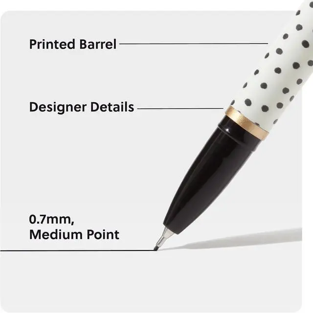 Alt view image 3 of 6 - U Brands Catalina Felt Tip Pens, Set of 6 Black Ink Pens, Dots and Stripes, Medium (0.7 mm) Point