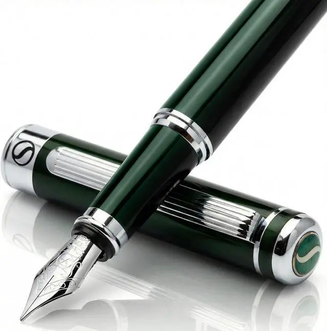 Main image of Scriveiner British Racing Green Fountain Pen - Stunning Luxury Pen with Chrome Finish, Schmidt Nib (Fine), Best Pen Gift Set for Men & Women, Professional, Executive, Office, Nice Pens