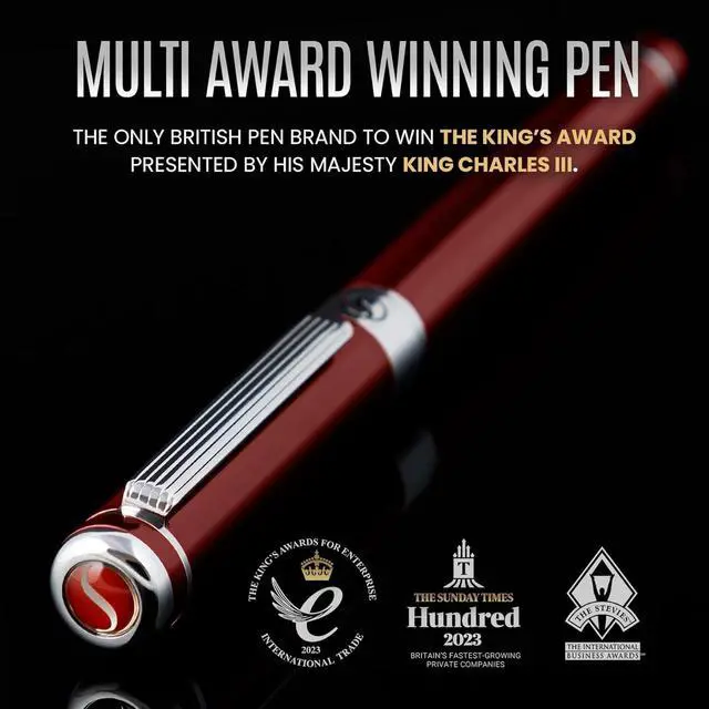 Alt view image 2 of 7 - Scriveiner Deep Crimson Red Rollerball - Stunning Red Lacquer Luxury Pen with Chrome Finish, Schmidt Ink Refills, Roller Ball Pen Gift Set for Men & Women, Professional, Executive, Office, Nice Pens