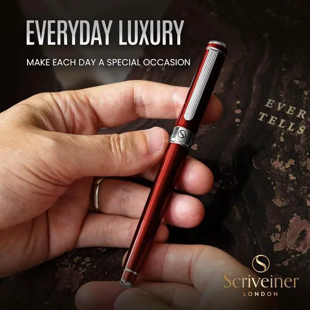Alt view image 5 of 7 - Scriveiner Deep Crimson Red Rollerball - Stunning Red Lacquer Luxury Pen with Chrome Finish, Schmidt Ink Refills, Roller Ball Pen Gift Set for Men & Women, Professional, Executive, Office, Nice Pens