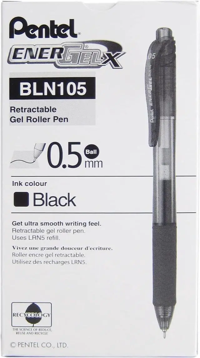 Alt view image 3 of 7 - Pentel EnerGel-X Retractable Liquid Gel Pen, 0.5 mm, Black, Pack of 24
